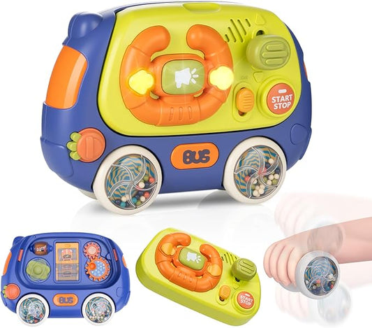 Interactive Musical Driving Toy with Lights & 14 Melodies – Portable Sensory Steering Wheel for Infants. Early Learning Travel Activity Center for 6-18 Month Olds