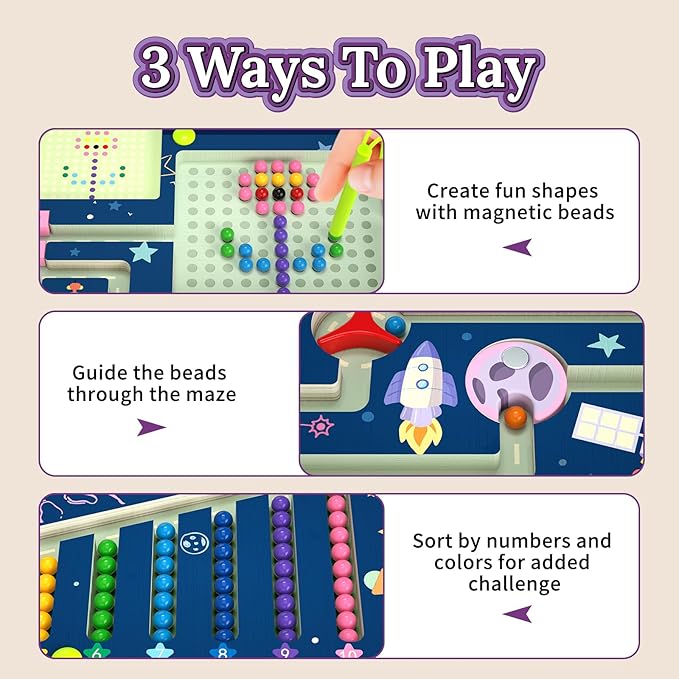 Magnetic Color and Number Space Maze Level 3– Montessori Wooden Puzzle Toy for Toddlers, Preschool Learning Activity for Fine Motor Skills, Educational Gift for Kids Ages 3+
