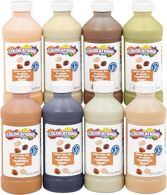Colorations Colors Like Me Washable Tempera Paint, 8 oz. Each Bottle - Set of 8 Colors - Non-Toxic, Classroom Essentials, Arts and Crafts Supplies for Kids and Adults