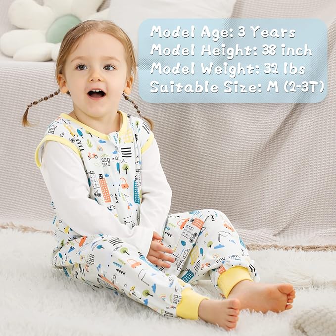 WONDAY Toddler Sleep Sack with Feet, 0.5 Tog Sleeping Sacks for Walking with Legs 2T 3T