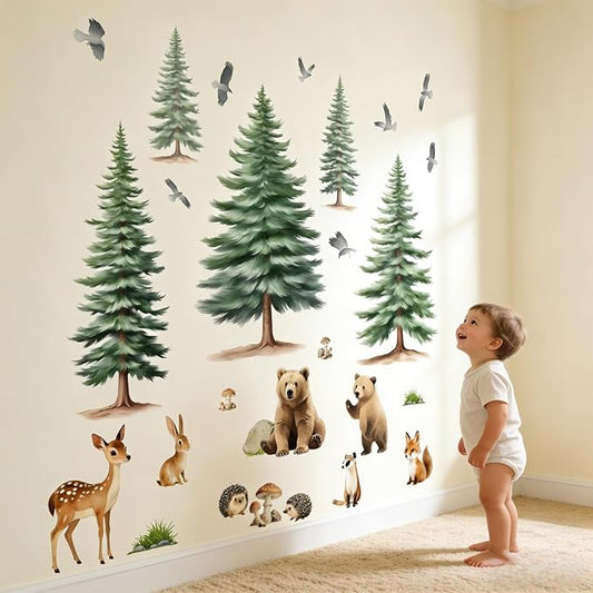 Woodland Animal Wall Decals for Baby: Forest Theme Removable Vinyl Wall Decals Nursery Kids Room Toddler Kids Ages 0-12 Years