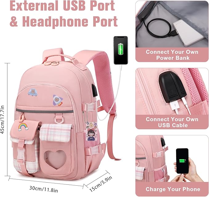 ACESAK Backpack for Girls - Bookbag Backpacks Schoolbag for Girls Kids Teen Women Casual Travel Daypacks - School Bag Elementary Middle School College Cute Backpack with Lunch Box (Pink)