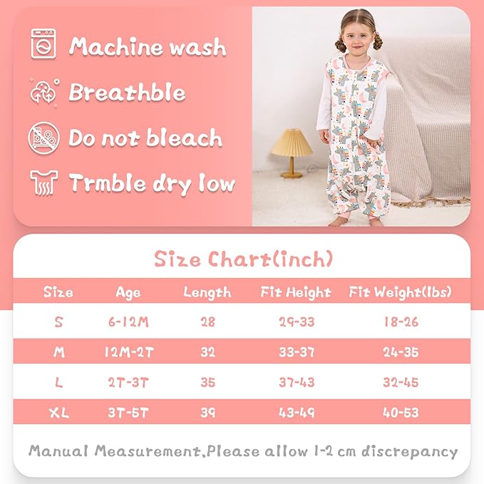 WONDAY Toddler Sleep Sack with Feet, 0.5 Tog Sleeping Sacks for Walking with Legs 3-5T 4T 5T