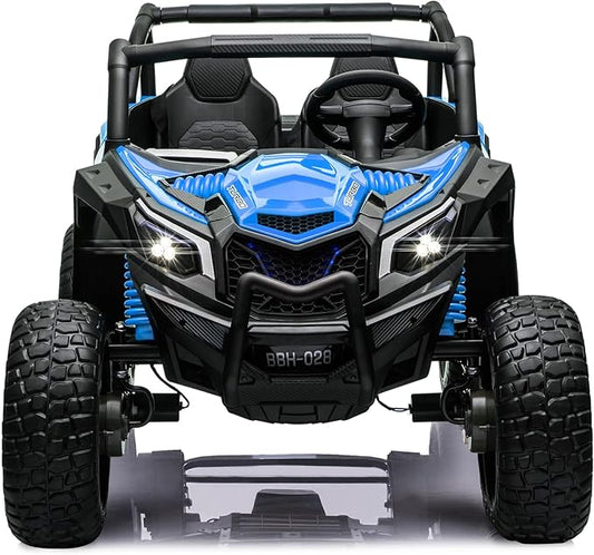 MOLACHI Kids Ride on Car, 24V Children Electric Cars with EVA Wheels, 4WD Kid Remote Control Vehicle, 3 Speeds, LED Lights, 2 Adjustable Seater, 4 Shock Absorbers, Bluetooth, Music & Horn -Blue
