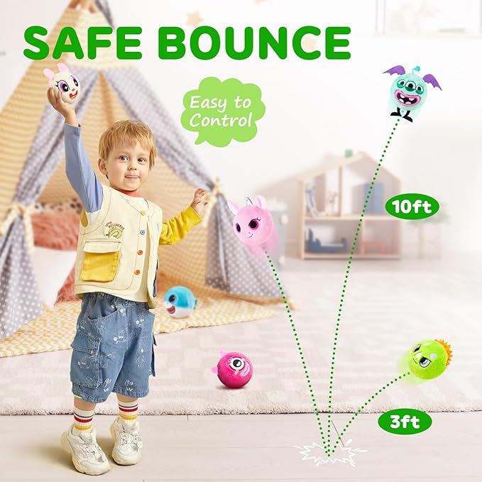 PlayZap Bouncy Balls with Plush Cover - BPA -Free Safe Sensory Toys for Toddlers Kids - 3" Large Size 10 FT High - Christmas Toy Birthday Gift - Ideal Stocking Stuffers for Boys Girls 1-3 3-5 5-8 8-12