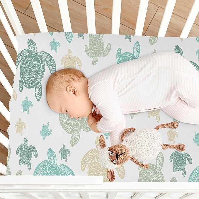 Sea Turtles Crib Sheet for Boys Girls, Super Soft Breathable Fitted Crib Sheet for Standard Crib & Toddler Mattress, Nursery Sheet, 28x52 in