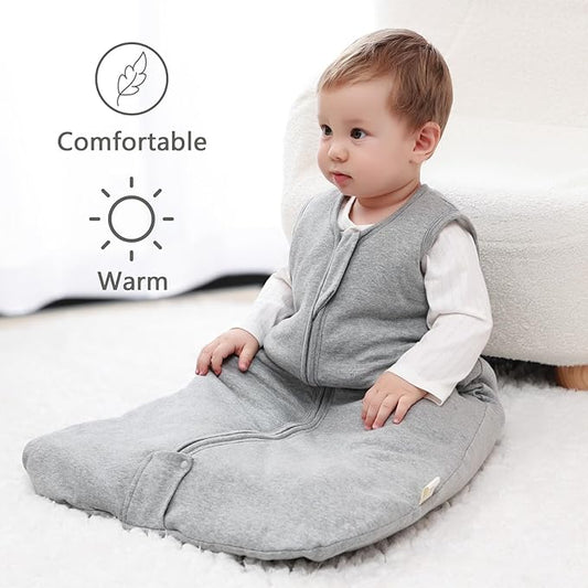 Mosebears Sleep Sack Baby Winter Wearable Blanket with 2-Way Zipper,2.5 TOG Cotton Sleep Sack Unisex (Grey, 6-12 Months)