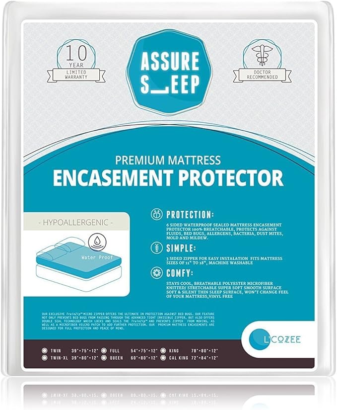 Waterproof Zippered Mattress Encasement Cover - Protector, Breathable, Full Size, Assure Sleep by L'COZEE