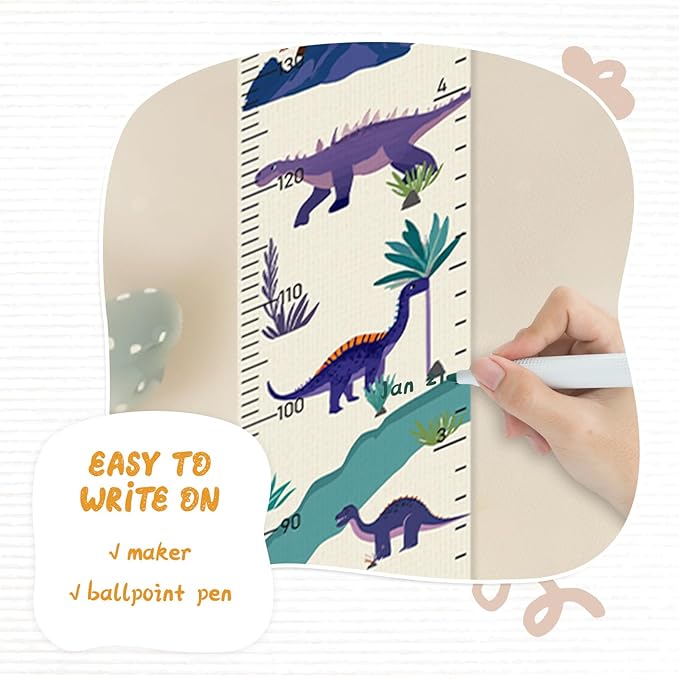 Woodemon Customize Name Canvas Growth Chart for Kids, Dinosaur Unisex Kids Room Wall Decor, Measuring Height Chart, Wall Tape with Height Chart for Kids, Foldable Height Tracker, Lightweight
