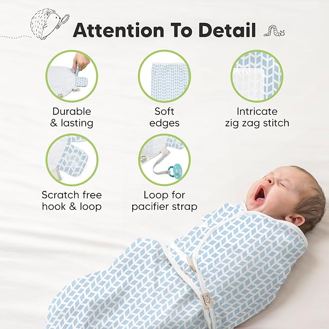 KeaBabies 3-Pack Organic Baby Swaddle Sleep Sacks - Swaddles for Newborns, Infant 0-3 Months, Baby Girls, Boys, Soft & Snug Newborn Sleep Sack, Nursery Swaddling Blankets (Storm)
