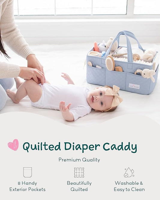 Lily Miles Baby Diaper Caddy Organizer, Quilted Nursery Storage Organizer for Newborn Essentials and Diaper Changing Station, Gift for Baby Shower and Registry Must-Have (Baby Breeze)