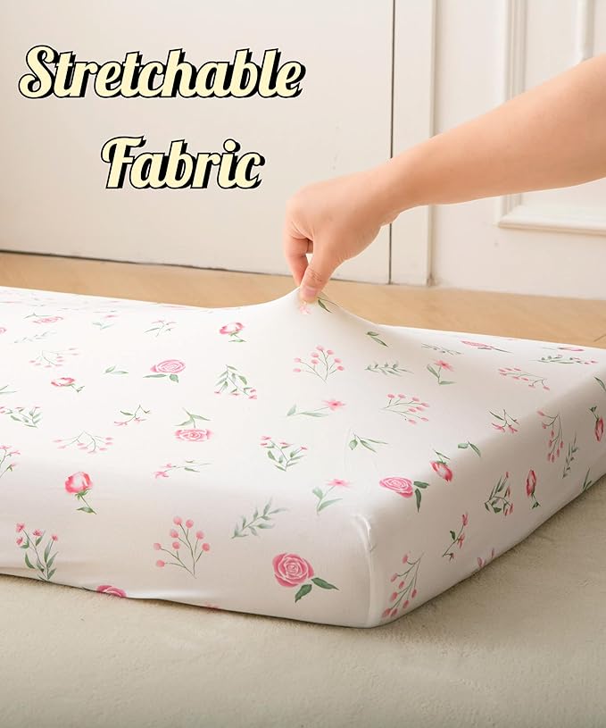 SDY Jersey Crib Sheets for Baby Boys and Girls,52”x28”x8, 2 Pack,Neutral Flower Standard Oval/Retangle Fitted Crib Sheets for Toddler,Super Soft Breathable