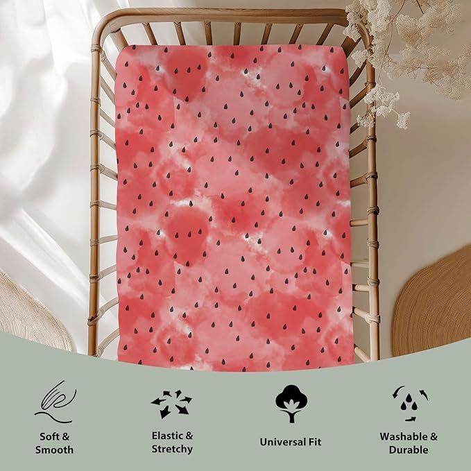 Red Watermelon Baby Crib Sheets for Boy Girl 28"x52" Tropical Summer Fruits Soft Snug Fitted Crib Mattress Covers Beach Vacation Nursery Baby Sheet for Standard Crib & Toddler Bed Mattresses