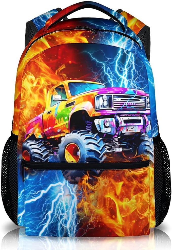 Boys Truck Backpack, Car Backpack for Kids Teens School Kindergarten Primary Middle Senior, 17 Inch Custom Large Capacity Cool Bookbag for School Travel Work