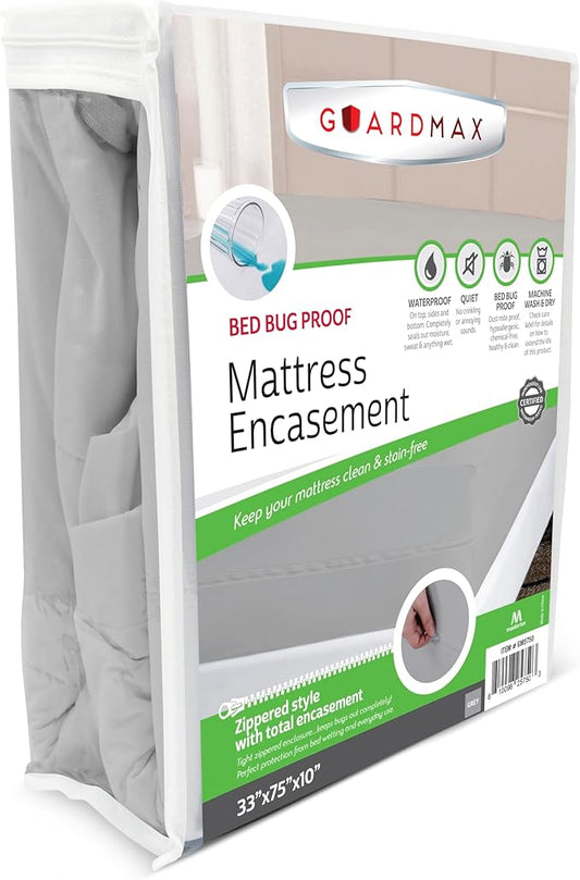 Guardmax Jersey Knitted Cot Size Zippered Mattress Encasement - Waterproof & Bed Bug Proof Mattress Protector - Comfortable, Soft, and Noiseless Zippered Bedding - Dust Mite Proof (33 x 75 x 10)