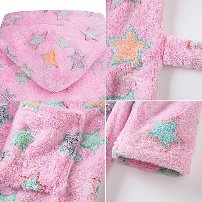 SANGTREE Boys Girls Robe Fleece Hooded Soft Toddler Bathrobe Cute Boys Bathrobe Fuzzy Plush Robes for Kids, 2-12 Years