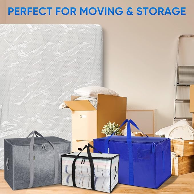 TICONN 2PK Plastic Mattress Bag for Moving Storage, Waterproof Mattress Protector Cover, Heavy-Duty Mattress Moving Supplies (4 mil, Queen)