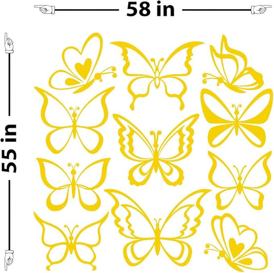 The Decal Guru Butterfly Wall Art Vinyl Stickers DIY Nursery or Girls Room Decor Peel and Stick Butterflies Decals (Light Yellow, 55x58 inches)