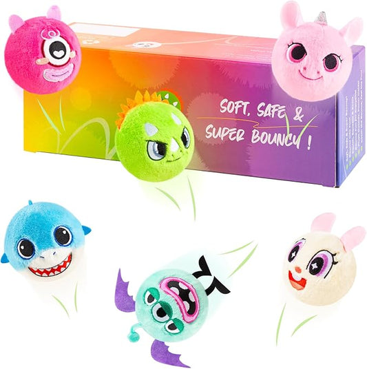 PlayZap Bouncy Balls with Plush Cover - BPA -Free Safe Sensory Toys for Toddlers Kids - 3" Large Size 10 FT High - Christmas Toy Birthday Gift - Ideal Stocking Stuffers for Boys Girls 1-3 3-5 5-8 8-12