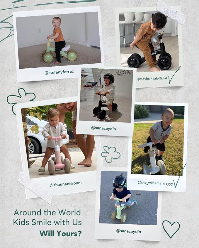 BABELIO Baby Balance Bike for 1 Year Old Boys Girls, 10-36 Month Toddler Balance Bike, 4-Wheel Off-Roader Design, Adjustable Seat & Handlebar - Black