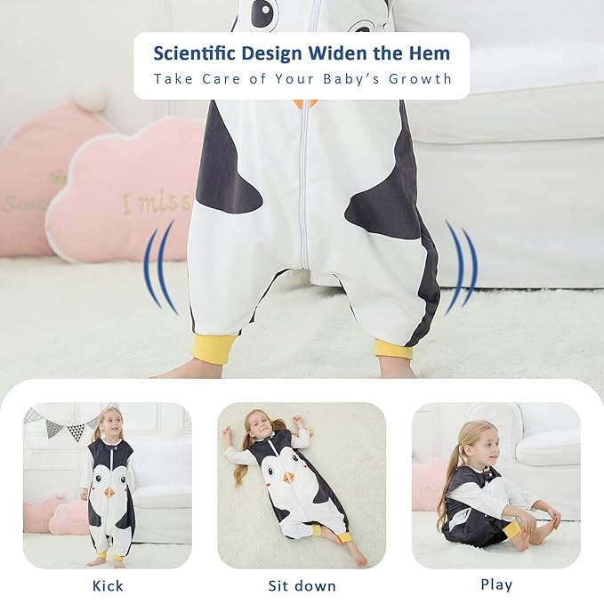 MICHLEY Toddler Sleeping Sack with Feet Newborn Infant Sleeveless Sleeping Bag 2-way Zipper Baby Wearable Blanket for Walkers,Penguin,5-6T