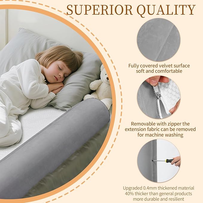 Inflatable Bed Bumpers for Toddlers, Non-Slip Bed Bumper with Machine-Washable Cover, Travel Bed Rail for Kids for King, Queen, Twin, Full, Portable Inflatable Toddler Bed for Hotel, Vacation