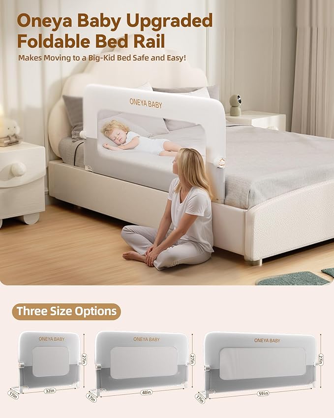 Baby Bed Rail Guard, 48in Thickened Toddler Bed Rail for Toddlers, Extral Tall Swing Down Kids Child Safety Side Railing Guards/Rails for Twin, Full, Queen, King Bunk Size Bed, White/Grey, 27”H