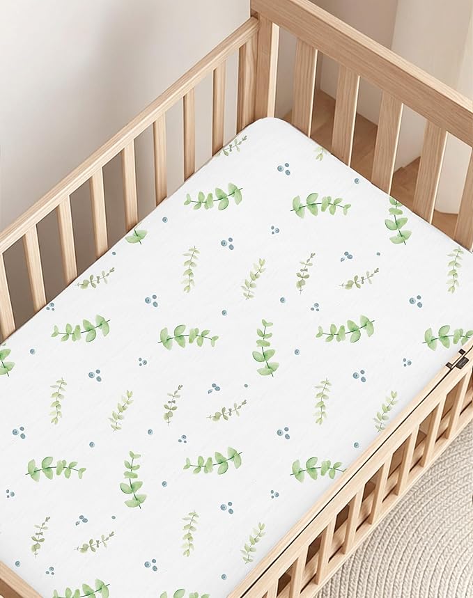 Pack and Play Sheets 2 Pack, Fitted Jersey Knit Mini Crib Sheets for Baby Boys and Girls, Compatible with Graco Pack N Play and Mini Crib Mattress (Desert Green, Pack N Play/Mini Crib Sheets)