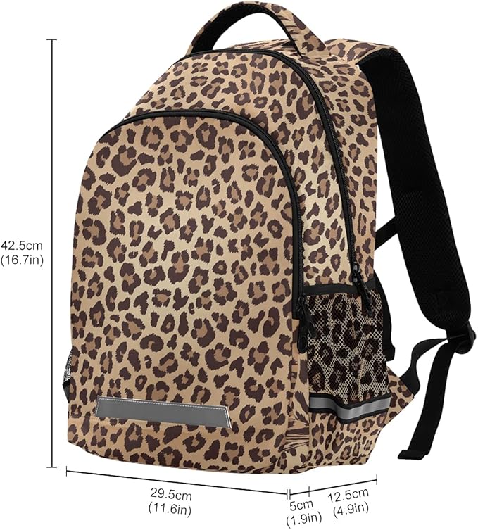 MNSRUU School Backpack with Chest Strap, Leopard Beige Brown Texture Laptop Backpack One Size
