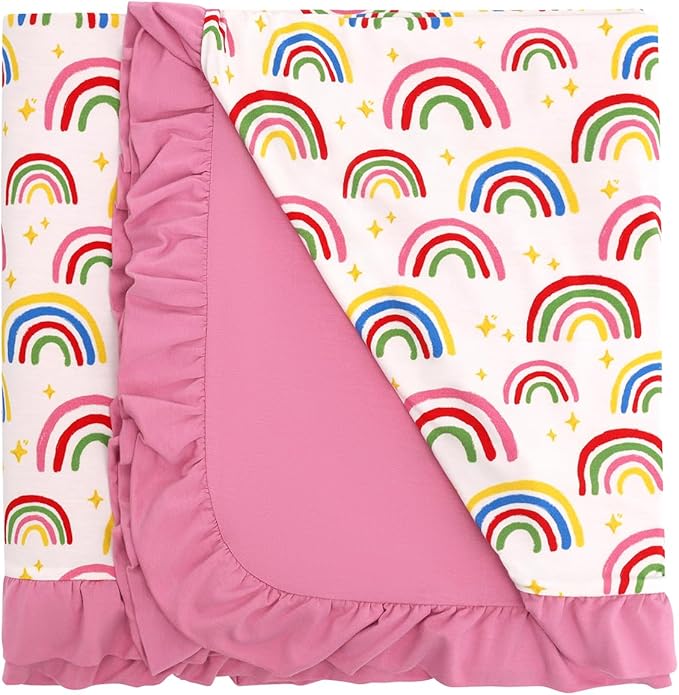 Premium Baby Blankets, Soft Viscose from Bamboo Blanket for Girls, Nursery Crib Bedding Quilt for Newborn and Toddler, Ruffle Blanket Cooling for Hot Sleepers, 50''x50'' Rainbow