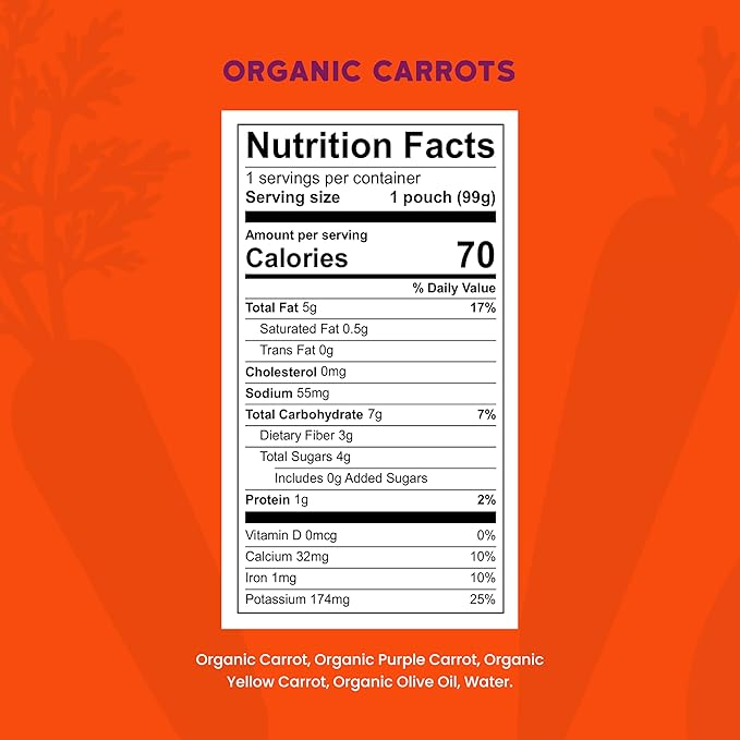 Serenity Kids 6+ Months Carrot Puree Organic Baby Food Pouches - No Added Sugar & Allergen-Free Toddler Food - BPA-Free Baby Snacks - 3.5 Oz, 6 Pack
