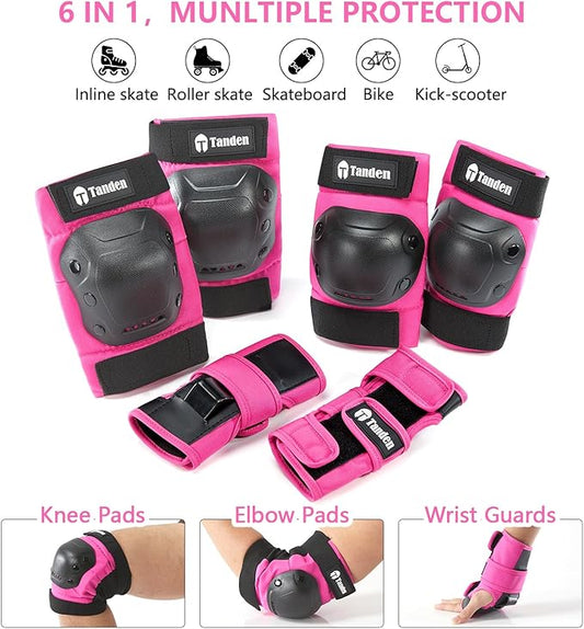 Skateboard Protective Gear Knee Pads and Elbow Pads Set, Elbow and Knee Pads for Roller Skating Wrist Guards Skateboarding Pads