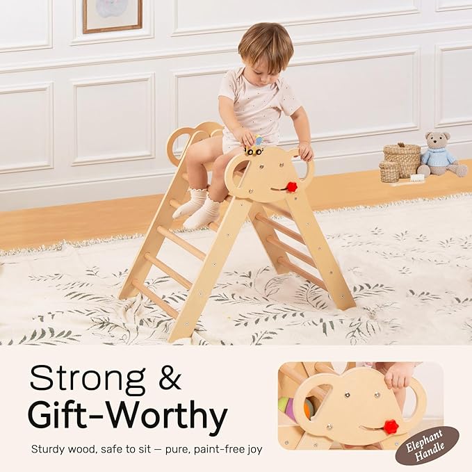wingyz Pikler Triangle Climbing Set with Cushion,Foldable 8 in 1 Jungle Gyms for Toddlers 1-3, Indoor Playground for Kids,Baby Montessori Climbers & Play Structures(Teak)