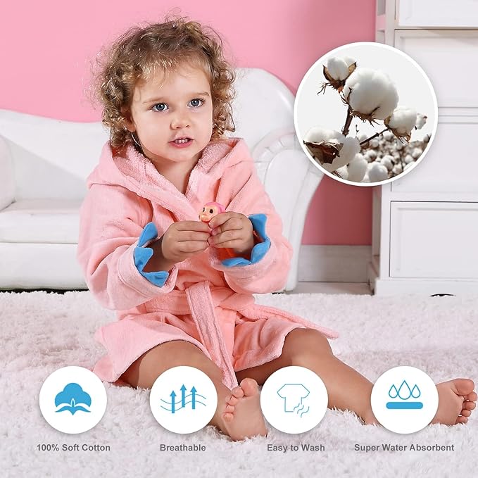 MICHLEY Girls Boys Robe Cotton Towel Baby Animal Dinosaur Style Hooded Bathrobe