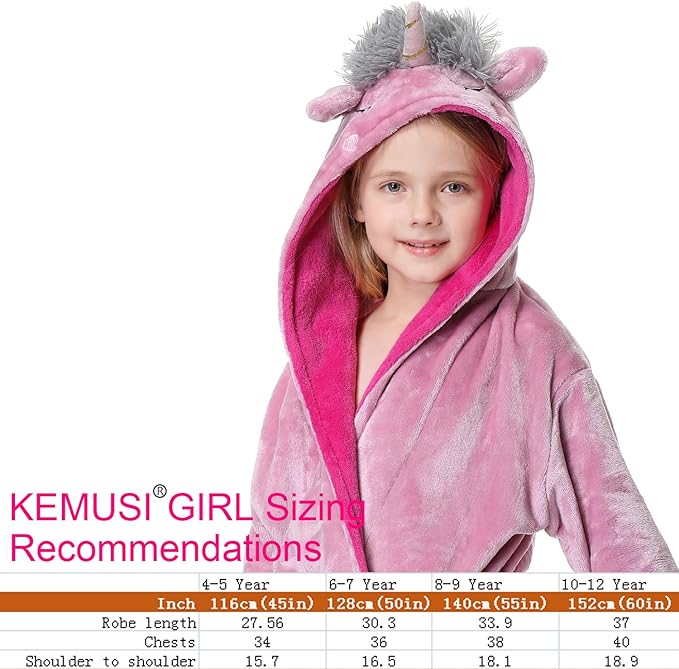 Hooded Herringbone Girl's Fleece Soft Spa Kimono Long Robe,Kids Comfy Sleepwear Bathrobe
