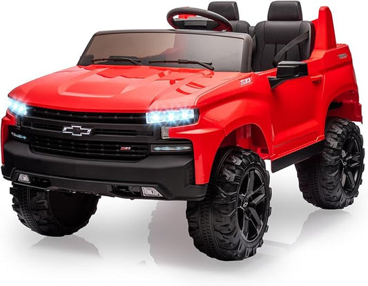 GarveeLife 24V 2-Seater Truck Licensed Chevrolet Silverado Ride On Car Kids Toy, Electric Vehicle Car for Toddlers with Parent Remote Control, Red