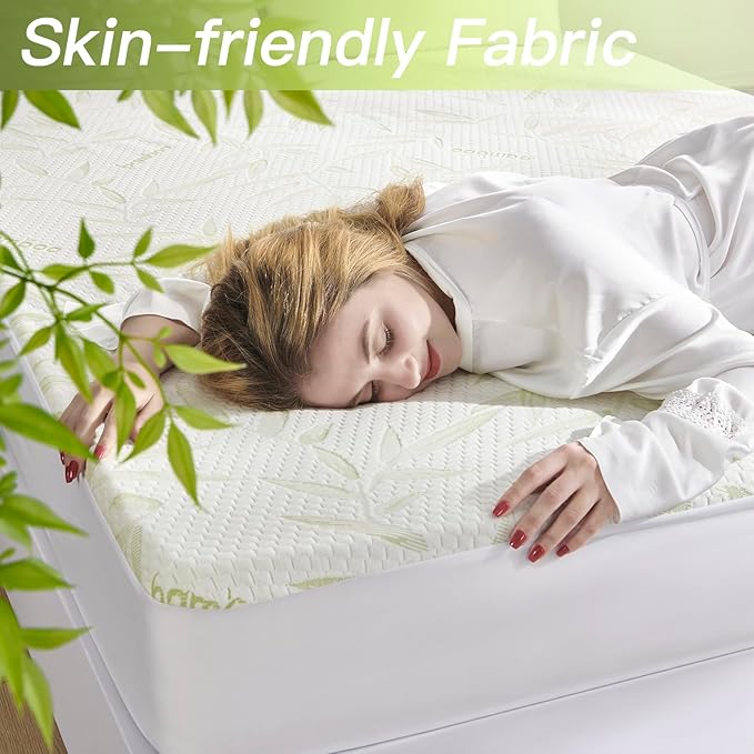 Full Size Mattress Protector Waterproof Mattress Pad Washable Bamboo Rayon Mattress Cover Breathable Noiseless Bed Protector 5" - 21'' Elastic Fitted Deep Pocket