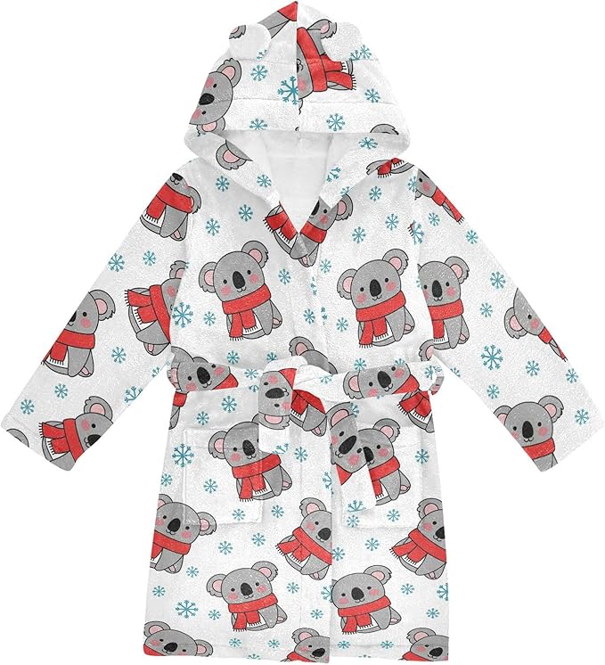 Toddler Baby Hooded Bathrobe for Boys Girls Soft Plush Bath Towel Robe with 2 Pockets for 2-12 Years