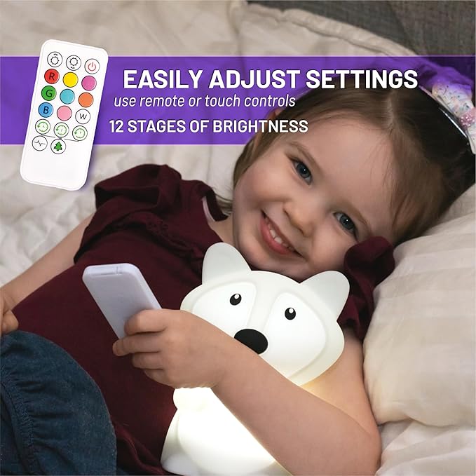 Lumipets Fiona The Fox Squishy Night Light for Kids | Silicone Mood Lamp with Tap & Remote Control | Rechargeable Color Changing Animal NightLight for Boys & Girls | Portable Nightlight with USB Cord