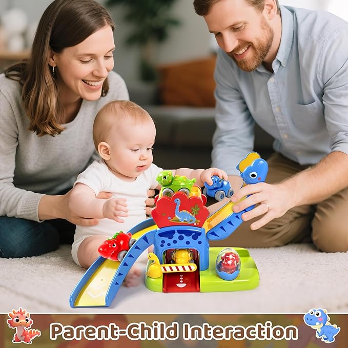 Marstone Toddler Toys for 1 Year Old Boy Gifts: Dinosaur Slide with 4 Animal Cars Educational Baby Toys 12-18 Months, First 1st Birthday Gifts for Kids, Girls, Push Car Race Track for Toddlers 1-3