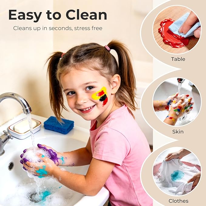 Nicpro 12Colors Washable Paint for Kids(2 oz), Finger Paint Set with Paint Cups and Toddler Paintbrushes, Non Toxic & Mess Free Kids Painting Set for Children Age 1-3 4 5 6+ Preschool Learning Gifts
