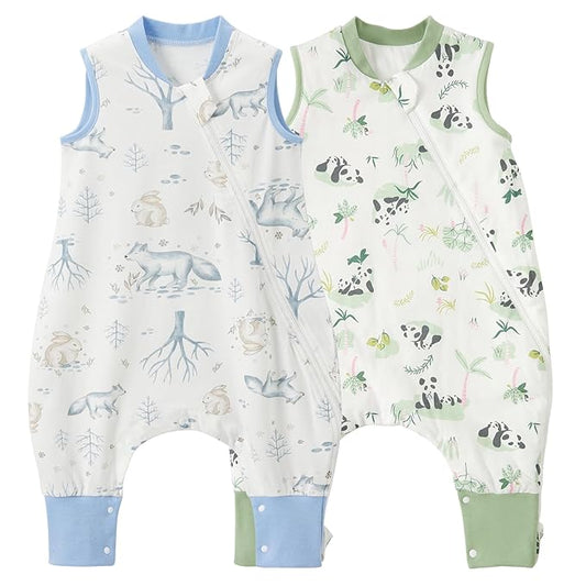 Duomiaomiao 2 Pack 0.5 TOG Toddler Sleep Sack 6-12 Months 100% Cotton Lightweight Baby Sleep Sack with Feet, Breathable Comfy Toddler Wearable Blanket
