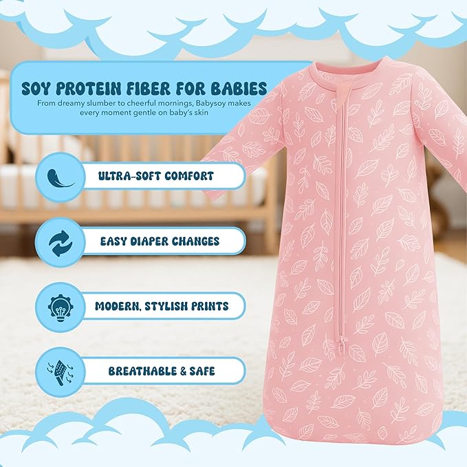 Babysoy Long Sleeve Wearable Blanket Sleep Sack, Infant to Toddler Sleeping Bag, Choose from size 0-24 Months