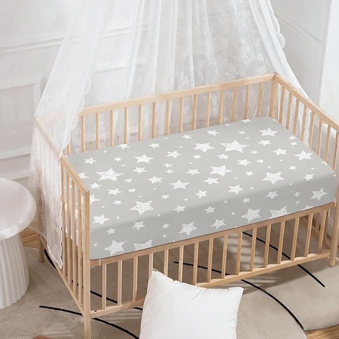 White Cute Stars Fitted Crib Sheet Stars Baby Crib Sheet Fit Standard Crib and Toddler Mattress,Crib Mattress Sheets for Boys Girls 28"x52"