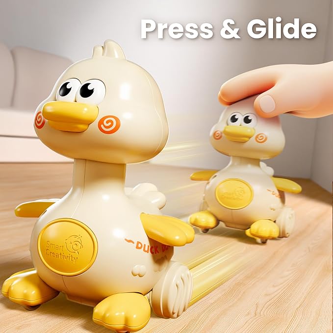 iPlay, iLearn Press to Go Duck Car Toys Set for Toddlers 1-3, Baby Push Go Racing Cars, Infant Play Vehicle Set, 1st Birthday Stocking Gift for 12-18-24 Months, 1 2 3 One Yrs Old Boys Girls Child Kids