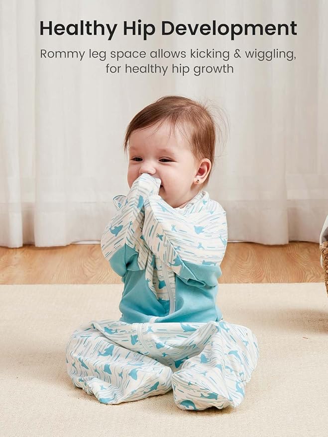 GROWNSY Transitional Swaddle Sleep Sack 6-12 Months,Starfish Design Baby Swaddle Sack, Dual-Zipper for Easy Diaper Changes, Proper Hip Development & Openable Foot Button, 19-27 lbs, Whales and the Sea