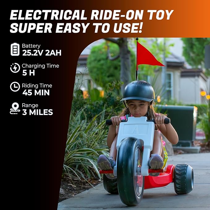 25V Electric Tricycle Toy for Kids 3+ Years, Speed Control 3-6 MPH Max Speed,45 Mins Max Long Lasting, Kids Ride On Car Toy, Adjustable Seat and LED Lights for Gifts