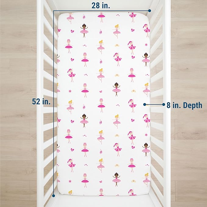 Wildkin Kids 100% Microfiber Crib Sheet – Soft, Breathable Fitted Sheet - Ballerina