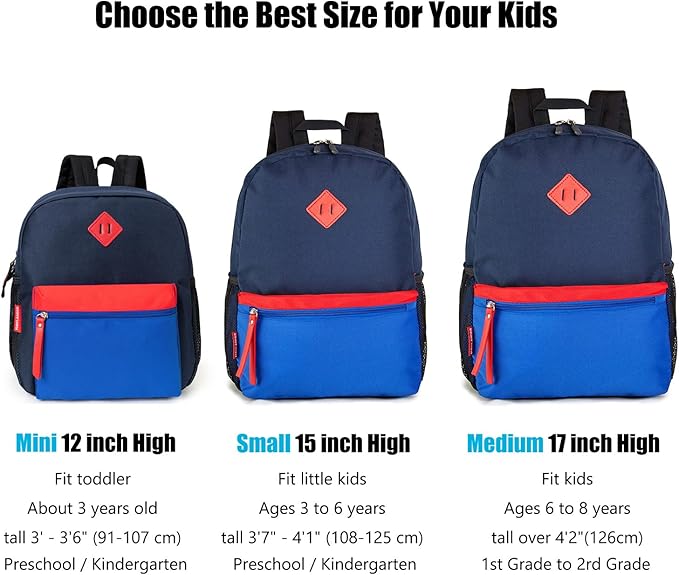 HawLander Little Kids Backpack for Boys or Girls, Toddler School Bag Fits 3 to 6 years old, Navy blue, 15 Inch