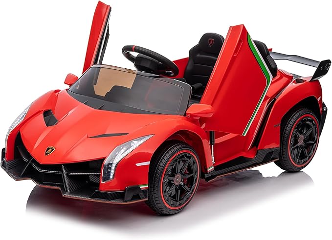Winado 12V Ride on Car, Electric Vehicle Licensed Lamborghini Veneno for Kids, Battery Powered Car Toy w/Parent Control, Hydraulic Doors, 3 Speeds, LED Headlights, Horn, Engine Sounds - Red